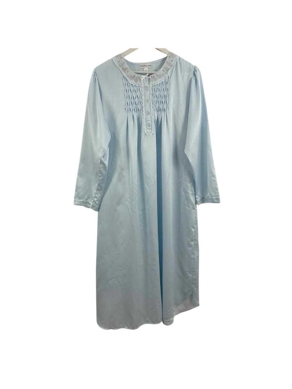 Vintage Miss Elaine Women’s Blue Satin Night Gown Size M